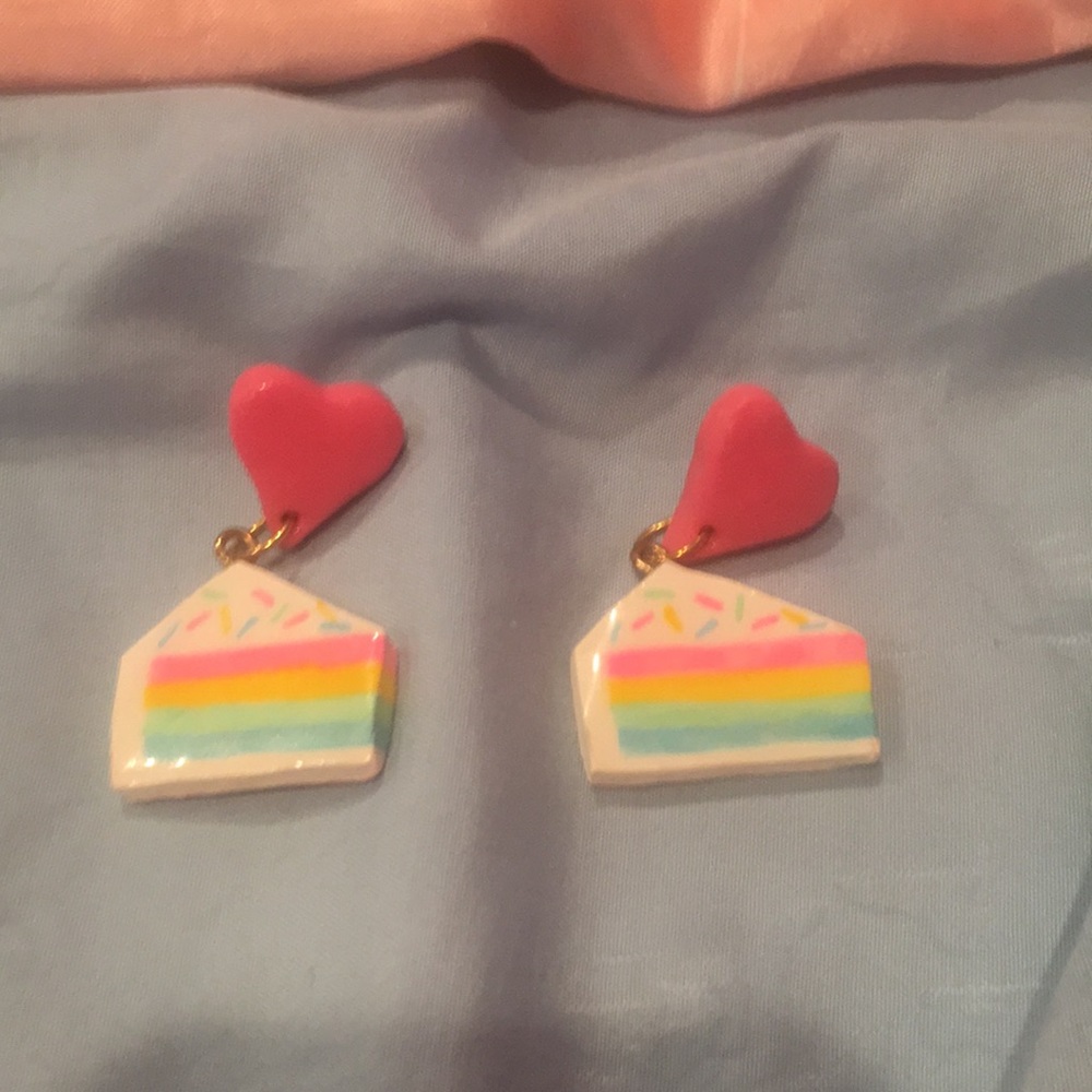 Rainbow cake slice earrings